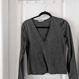 Zara Gray V-Neck Women's Top